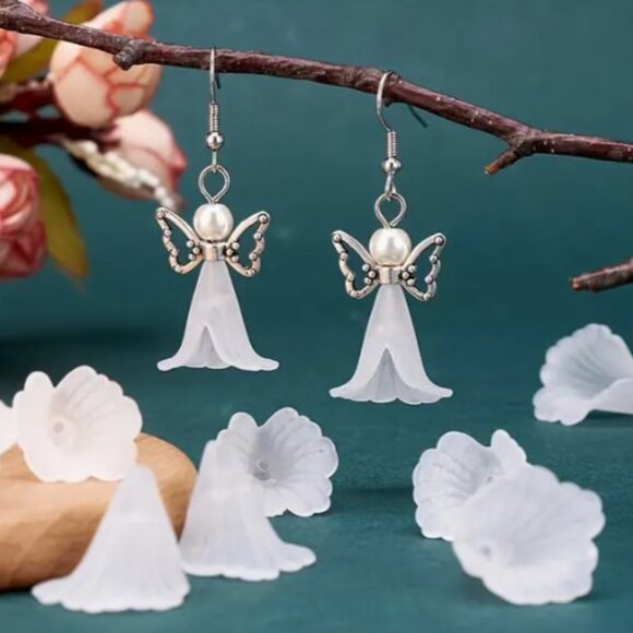 Frosted White Acrylic Flower Beads 20mm  for Angel Projects and More!  20 Beads - Picture 2 of 3